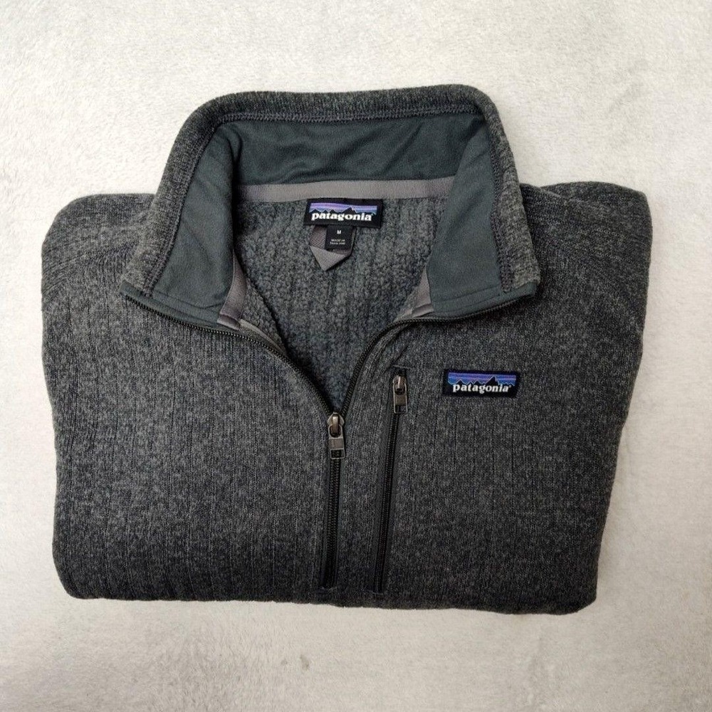 Patagonia Better Sweater Mens M Gray Rib Knit 1/4‎ Zip Pullover Knit 25300 LOGO